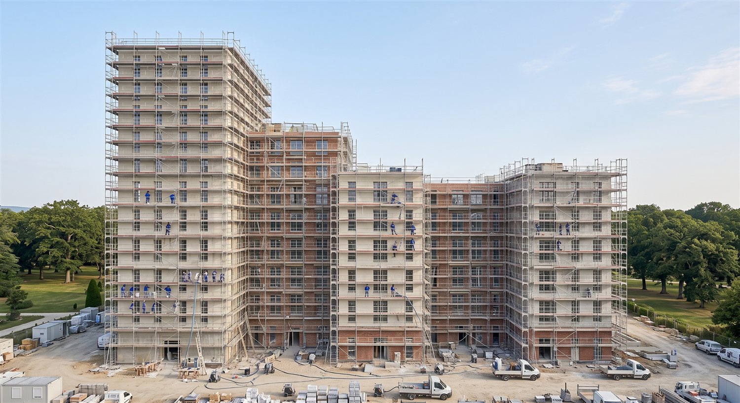Grand immeuble résidentiel en cours d'isolation de façade